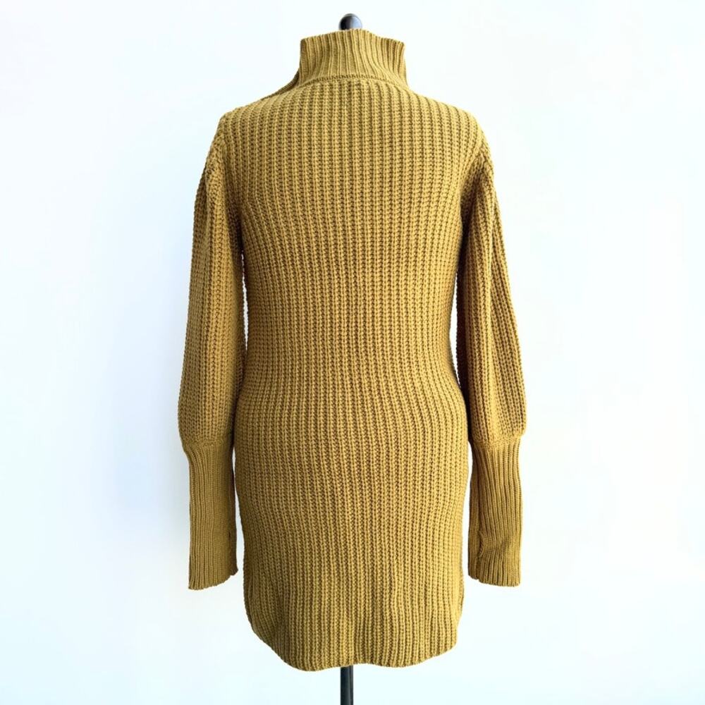 Anthropologie Moon River L Olive Funnel Neck Puff Sleeve Sweater Dress Cozy Chic - Picture 4 of 13